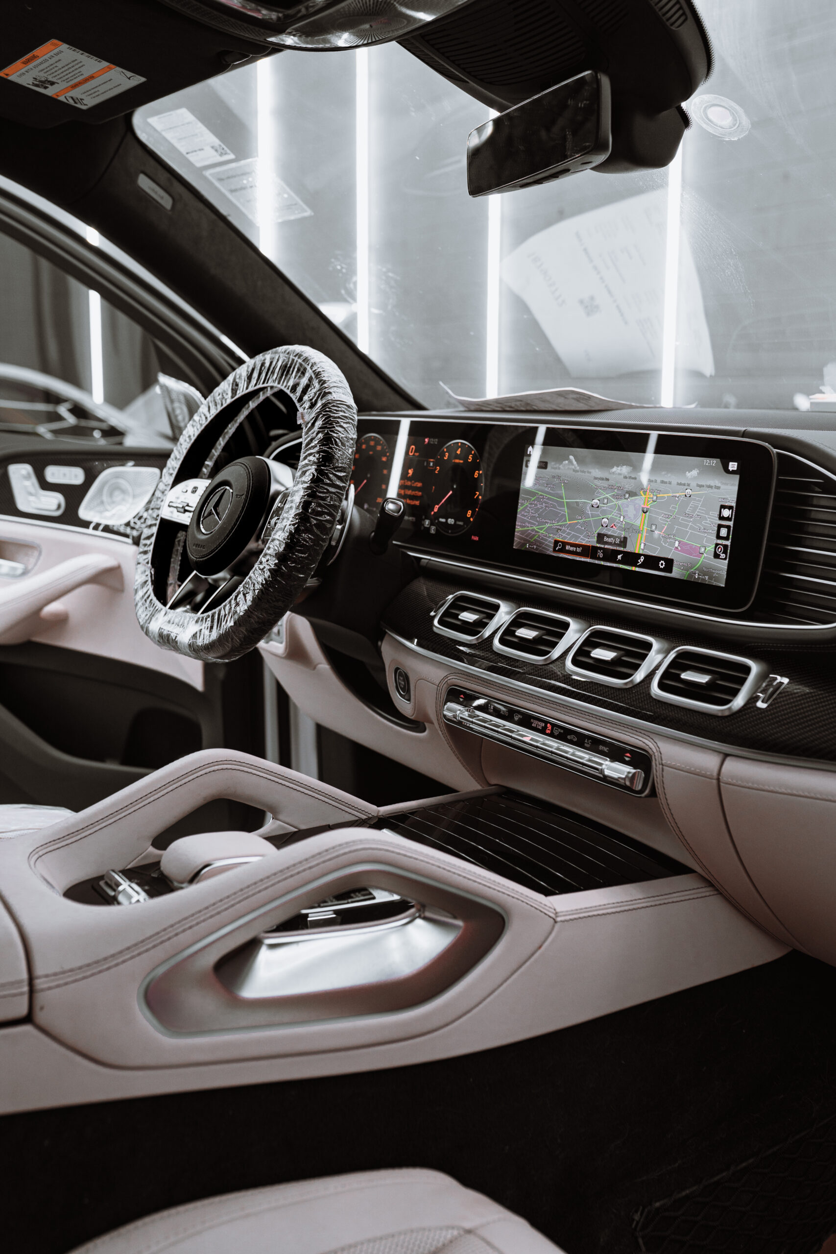 Vertical interior detail shot of a vehicle